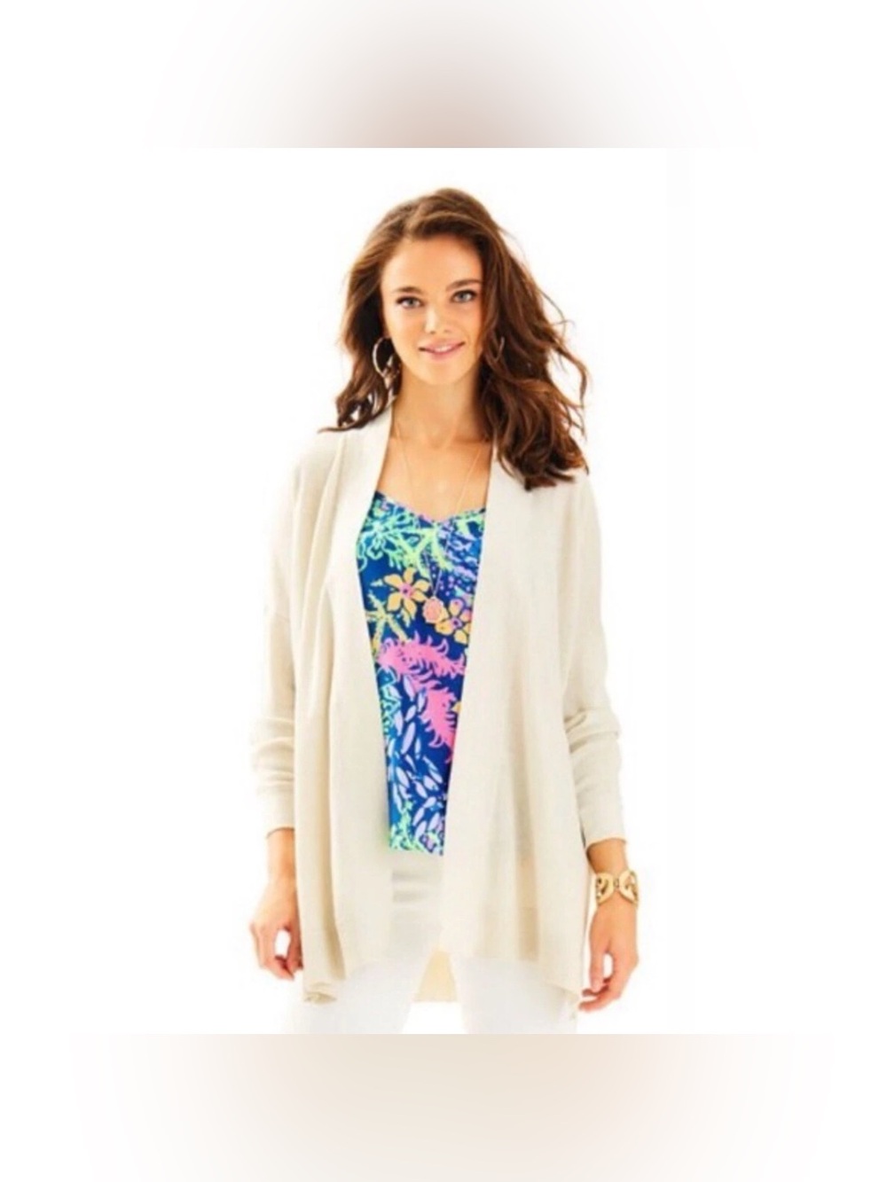New Lilly Pulitzer Women’s Linen Blend Lightweight Open Front Melly Cardigan